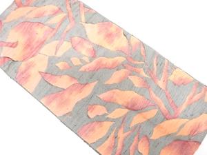 未使用品　手織り紬　枝葉模様織り出し　名古屋帯